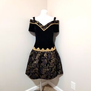 12 (fits modern 8-10) Early 90s Vintage Scott McClintock Black/Purple/Gold Dress